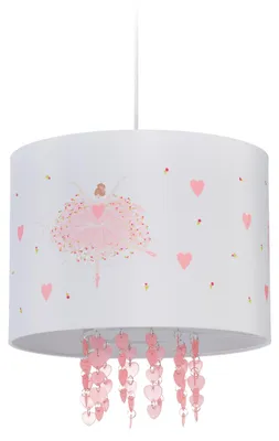 Produktbild von Relaxdays Hängelampe Kinderzimmer, Lampenschirm mit Ballerina, HxD: 158 x 35 cm, Pendelleuchte für Kinder, weiß/rosa