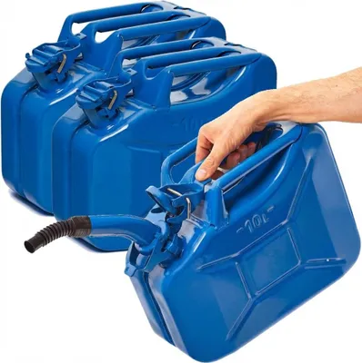 Produktbild von BW® Kraftstoffkanister Metall Benzinkanister 3x 10 Liter mit Ausgießer - Blau RAL 5005 - UN-Zulassung - Hergestellt in Europa