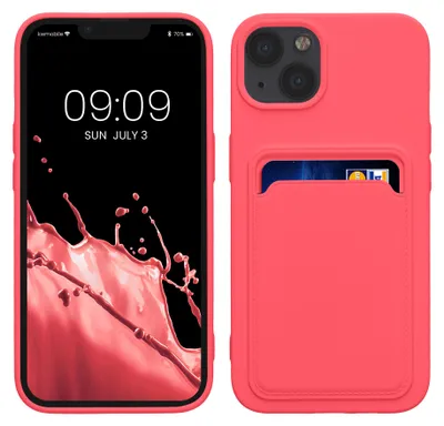 Produktbild von kwmobile Handyhülle für Apple iPhone 13 Hülle mit Kartenfach - TPU Case - Kabelloses Laden - Schutzhülle Cover in Neon Pink