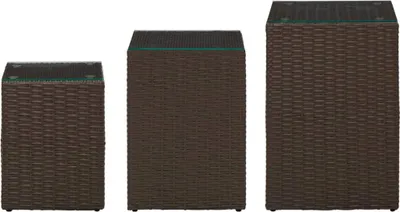 Obrázek produktu pro vidaXL Boční stolky 3 ks se skleněnými deskami Hnědý polyratan