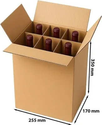 Zdjęcie produktu dla Karton Klapowy Pudełko Kartonowe na butelki - 6 szt 255x170x350mm + kratownica BC650