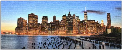 Produktbild von DEQORI Hybrid Leinwand Bild 150x60 cm 'Dämmerung in NYC' Wandbild Glas flach modern