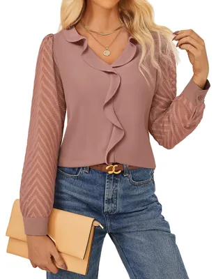 Productafbeelding van Elegante Blouse voor Vrouwen - Half Transparante Mouwen - Roze
