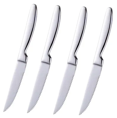Image de Ensemble de 4 couteaux à steak, dentelés, en acier inoxydable, à lame ondulée, de 22 cm, couleur argent