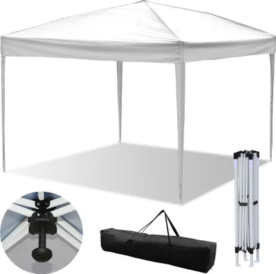 Image de Clanmacy Pavillon Pavillon pliant 3x3m Blanc Tente de réception Protection UV Hauteur réglable Avec sac de transport, pour l'extérieur, le jardin, le camping Sans parois latérales