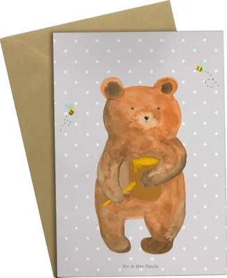 Produktbild von Mr. & Mrs. Panda Klappkarte Bär Honig - Grau Pastell - Geschenk, Partner, Liebe, weihnachtskarten, hochzeitskarten, einladungskarten, Glückwunschkarte, Teddy, osterkarten