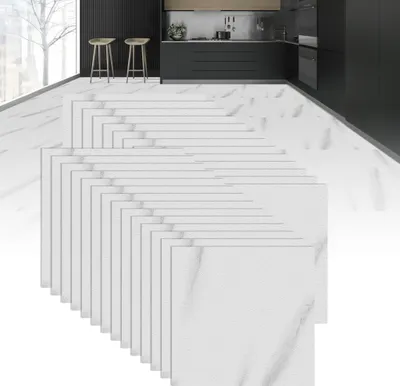 Produktbild von XMTECH PVC Quadrat Bodenbelag Selbstklebend Vinylboden, DIY Bodenaufkleber Wasserdicht, für Küche Wohnzimmer Badezimmer Garage, 30 x 30 cm, Dicke: 1,5 mm, 54 Stücke - 5,02 m², Marmor Optik Grau