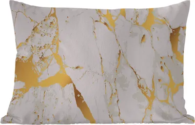 Produktbild von MuchoWow® Outdoor Kissen - Marmor - Gold - Weiß - Chic - 60x40 cm - Wetterfest - Lounge Kissen - Zierkissen - Kissen für Innenräume