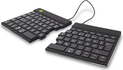 A split ergonomic keyboard is shown on a white background.