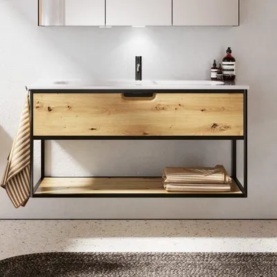 Produktbild von burgbad Vry Keramik-Waschtisch mit Waschtischunterschrank 123 cm mit 1 Schublade