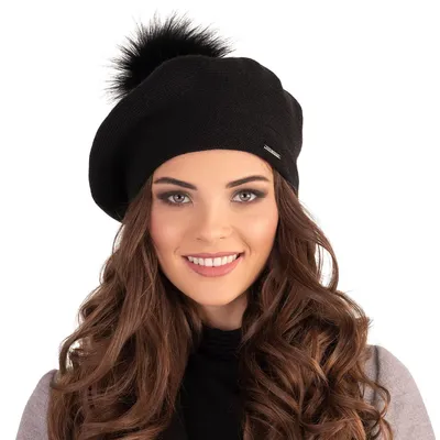 Zdjęcie produktu dla Vivisence beret damski bobble rozmiar uniwersalny - czapka damska elegancka czapka damska z dzianiny jesienna nakrycie głowy klasyczna czapka zimowa - czarny