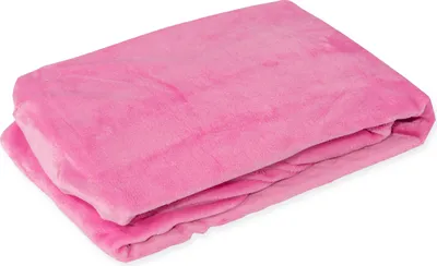 A folded pink blanket is shown on a white background.