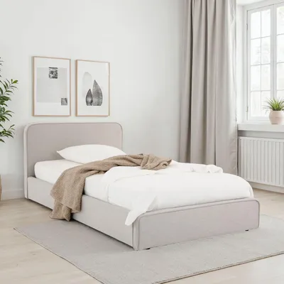 Produktbild von Polsterbett MARINI Einzelbett 90x200 cm in hellgrau - Bett gepolstert mit Lattenrost, modernes Design & stabiles Holzgestell mit Kunststofffüßen