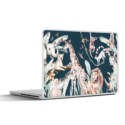 Produktbild von MuchoWow® Laptop Aufkleber Sticker Cover Wasserfarben - Tiere - Elefant - Flamingo - Jungen - Blau - Kinder - Kinder 30x22 cm - Laptop-Sticker