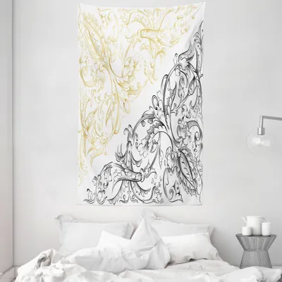 Produktbild von ABAKUHAUS Blumen Wandteppich und Tagesdecke, Abstrakte Fische Kreise aus Weiches Mikrofaser Stoff Waschbar ohne Verblassen Digitaldruck, 140 x 230 cm, Gelb Schwarz