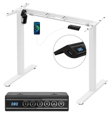 Produktbild von Höhenverstellbares Schreibtischgestell - Elektrischer Hebetischrahmen - Höhe 72–120 cm - Breite 90–135 cm - Doppelmotor - 4 Speicherpositionen - USB-Ladeanschluss - Weiß