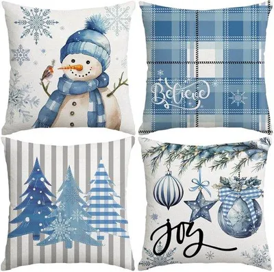 Produktbild von Unyqoos® 4er-Set Weihnachts-Kissenhüllen 45 x 45 cm, Polyester Kurzplüsch – dekorative Kissenbezüge mit unsichtbarem Reißverschluss, einseitig bedruckt