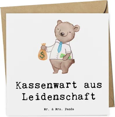 Produktbild von Mr. & Mrs. Panda Grußkarte Kassenwart Leidenschaft - Weiß - Geschenk, faltkarte, doppelkarte, Glückwunschkarte, Klappkarte, Verein, Lustig, Spruch, anlasskarte