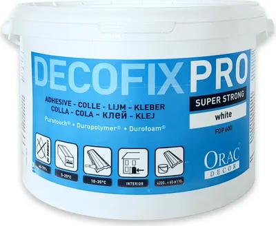 Produktbild von Montagekleber für Zierleisten Leisten und Paneele Orac Decor FDP600 Acryl Kleber DecoFix Pro Eimer 4,2 l / 6,4 kg