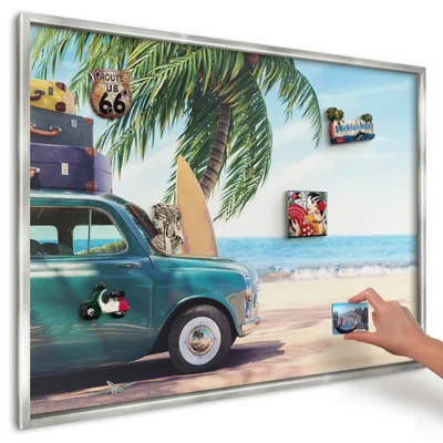 Produktbild von Magnettafel 100x70 cm in einem silbernen Rahmen - Magnetische Metalltafel, Magnetpinnwand zur Wandmontage für Wohnzimmer, Küche, Flur, Kinderzimmer und Büro - Feiertagsfrieden