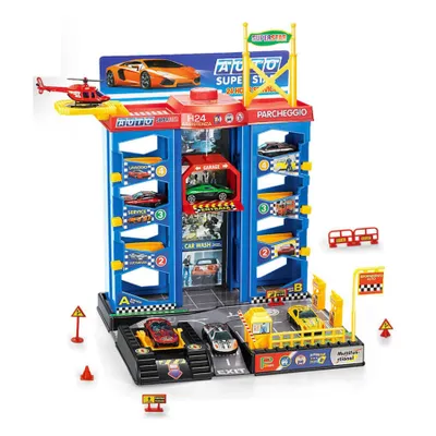 Produktbild von Mehrstöckiges Parkhaus Spielzeug mit 3 Autos & Hubschrauber, 37x27x32 cm