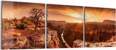 Produktbild von DEQORI Glasbild Echtglas 3x50x50 cm 'Grand Canyon am Abend' Wandbilder XXL groß