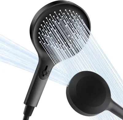 Produktbild von Duschkopf mit Schlauch und Halterung - 4 Strahlstufen - Wassersparende Handbrause - Druckverstärkend - Anti-Kalk-Duschkopf