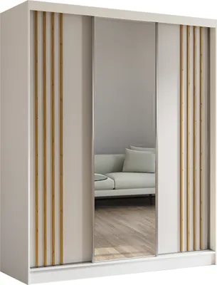 Produktbild von 180 cm Kleiderschrank Neli mit Lamellen und Spiegel inklusive 3 Schiebetüren Schwebetürenschrank (Farbe: weiß, weiß, Lamelle Artisan)