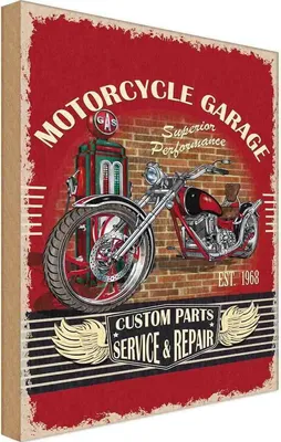 Produktbild von vianmo Holzschild 40x30 cm Motorrad Motorcycle Garage Service Auto Werkstatt