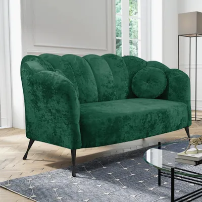 Produktbild von Ravio Doppelsofa Adria B 155 x T 83 x H 78 Muschel-sofa mit Metallfüße Sofa für die Studie Glamour-Stil (Eureka 2121 (Flaschengrün) + Schwarze Beine)