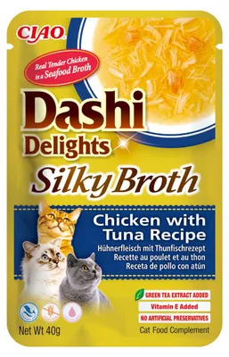 Productafbeelding van INABA Dashi Delights, een zijdezachte bouillon, natvoer voor katten met kip en tonijn