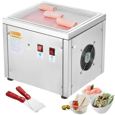 Produktbild von Eis-Rollmaschine - 28 x 24 x 2 cm Fritteuse für Eis - Eismaschine mit Kompressor und 2 Schabern - Zur Herstellung von Eis, gefrorenem Joghurt und Eisrollen.