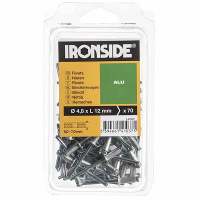 Produktbild von Ironside IR141037, Blindniete, Aluminium, Edelstahl, Edelstahl, 4,8 mm, 12 mm