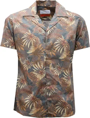 Zdjęcie produktu dla 9409AG camicia uomo OUT/FIT brązowa/zielona bawełniana koszula męska z krótkim rękawem