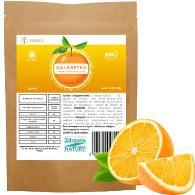 Zdjęcie produktu dla Galaretka bez cukru o smaku pomarańczowym 35g - 5 porcji FFIT KETO bez glutenu, bez tłuszczu, bez węglowodanów tylko 9,5 kcal porcja