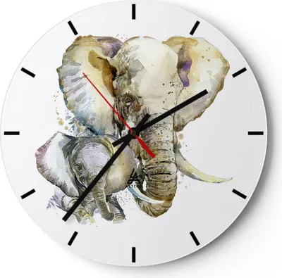 Produktbild von Wanduhr - Rund - Glasuhr - Elefanten tier safari afrika - 40x40cm - Schleichendes Uhrwerk - Lautlos - zum Aufhängen bereit - Dekoration Modern - Wanddekoration aus Glas - C3AR40x40-2884