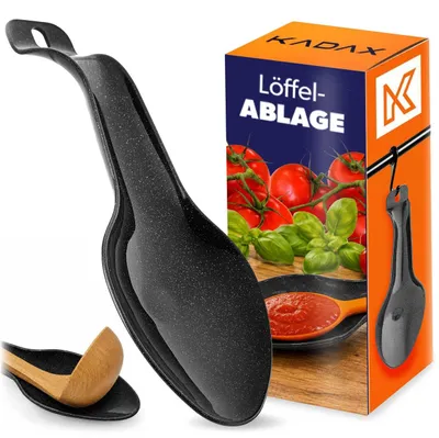 Produktbild von KADAX Löffelablage 29 x 10,5 cm, Kochlöffelablage aus Kunststoff, Löffelhalter, Ablage für Kochlöffel, Kochlöffelhalter, Halter für Kochbesteck, Besteckhalter (Schwarz)
