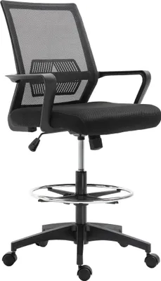 Zdjęcie produktu dla Krzesło biurowe Vinsetto, ergonomiczne krzesło biurowe z regulowanym podnóżkiem, podparciem lędźwiowym, obrotowym krzesłem z regulacją wysokości i siatkowym pokrowcem, krzesło kreślarskie z funkcją bujania, czarne