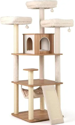 Produktbild von 168 cm großer Katzenbaum aus Holz mit Hängematte und Kratzbäumen