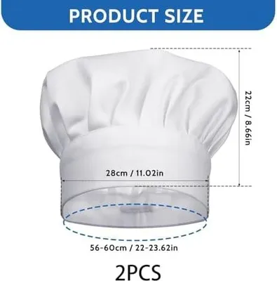 Produktbild von 2 Stück Kochmütze Uni Kochmütze, Verstellbar Kochhut Baumwolle Kochhüte Professionel für Herren Frauen Restaurant Kochen BBQ Backen Hotel Zuhause