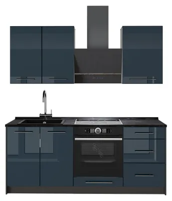 Produktbild von Singleküche Vicco Fame-Line Dunkelblau Hochglanz/Anthrazit 190 cm ohne Arbeitsplatte, Model 64858