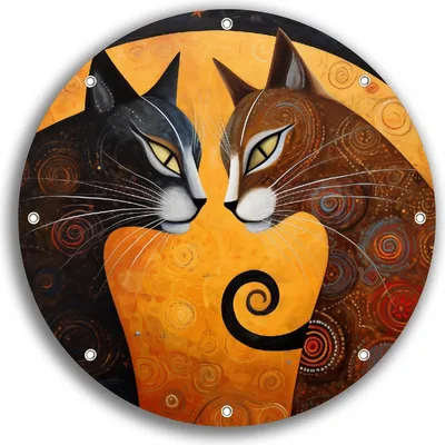 Produktbild von Wallario rundes Outdoor-Poster für Garten oder Balkon, Motiv Katzen im Mondlicht, 30 cm Durchmesser