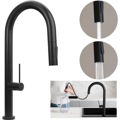 Produktbild von PRIMAGRAN Küchenarmatur 9020, 360° drehbar, Hochdruckarmatur, mit zwei Strahlarten, mit ausziehbarem Auslauf, Edelstahl Schwarz