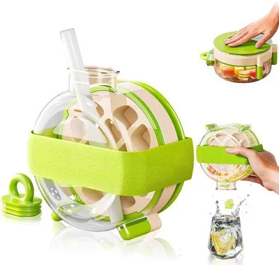 Produktbild von Ibenzoa® Eiswürfelflasche mit integriertem Strohhalm – transparente, einfrierbare Trinkflasche mit Anti-Rutsch-Schlaufe, lebensmittelecht, breite Öffnung