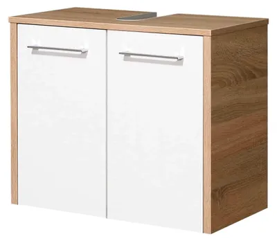 Produktbild von Waschbeckenunterschrank Quickset 382 in Weiß Hochglanz/Eiche Natur quer Nachbildung, 65 cm breit