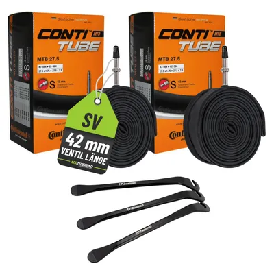 Produktbild von 2x Continental Fahrradschlauch MTB 27,5 Zoll 47/62-584 SV 42 mm mit Reifenheber