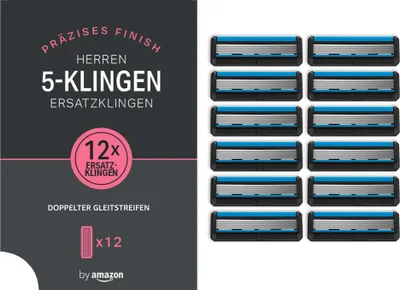 Productafbeelding van Vervangingsmesjes voor heren scheermessen met 5 mesjes, verpakking van 12 stuks, met dubbele glijfunctie