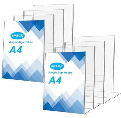 Zdjęcie produktu dla Solidchoice - Zestaw 8 przezroczystych stojaków na tablicę A4 do reklam