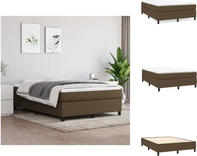 Imagen del producto de vidaXL Base de cama con somier, color marrón oscuro, 140x200 cm, tapizada en tela - Camas y estructuras de cama