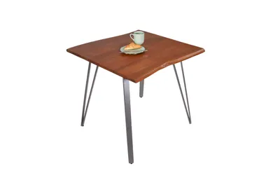 Produktbild von Esstisch Baumkante 80 x 80 cm Akazie massiv nussbaumfarben Metallgestell Silber CELIA